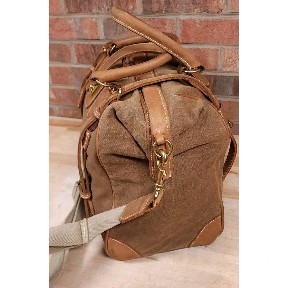 J Peterman Company Leather & Canvas Gladstone Brown Safari Travel Duffle Bag